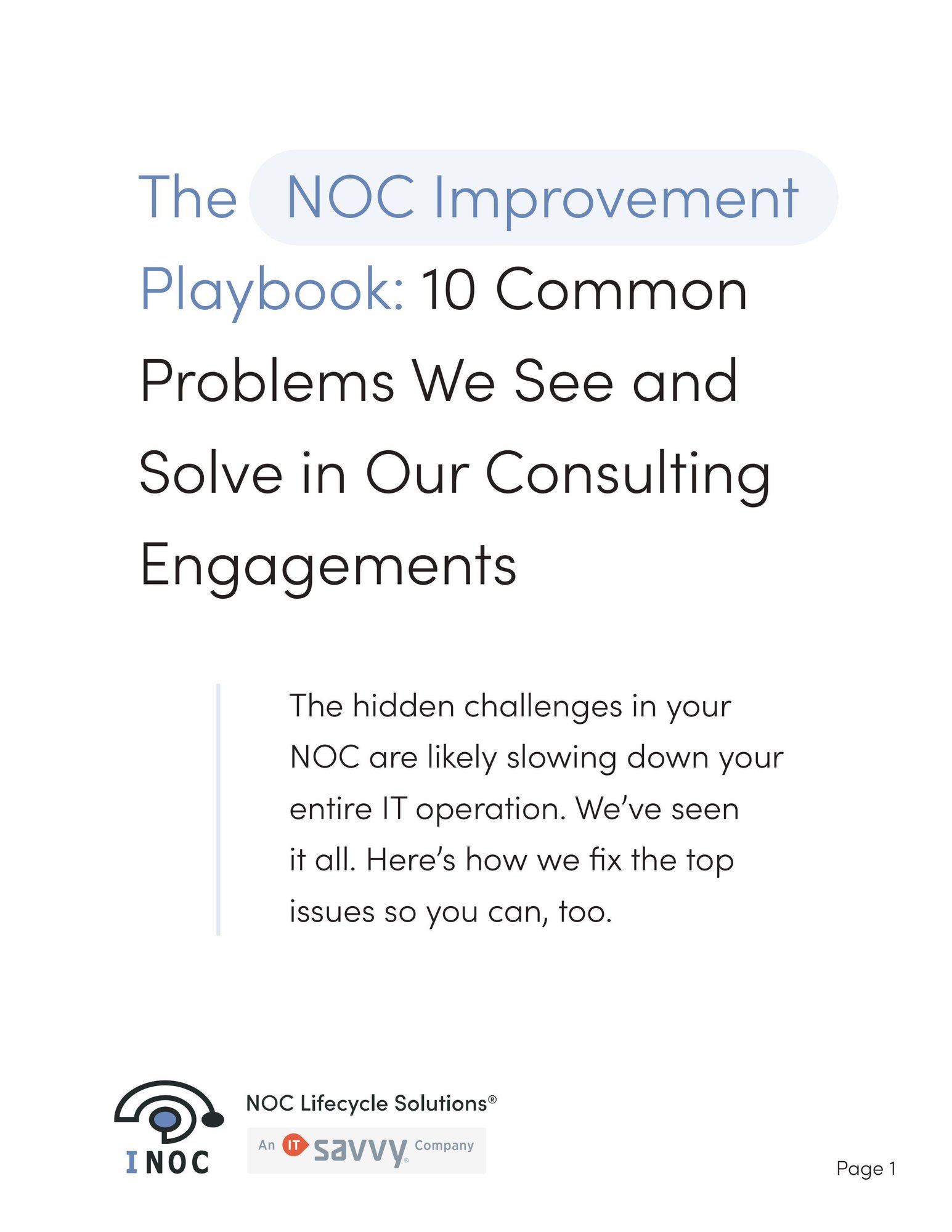 NOC Improvement Playbook Cover