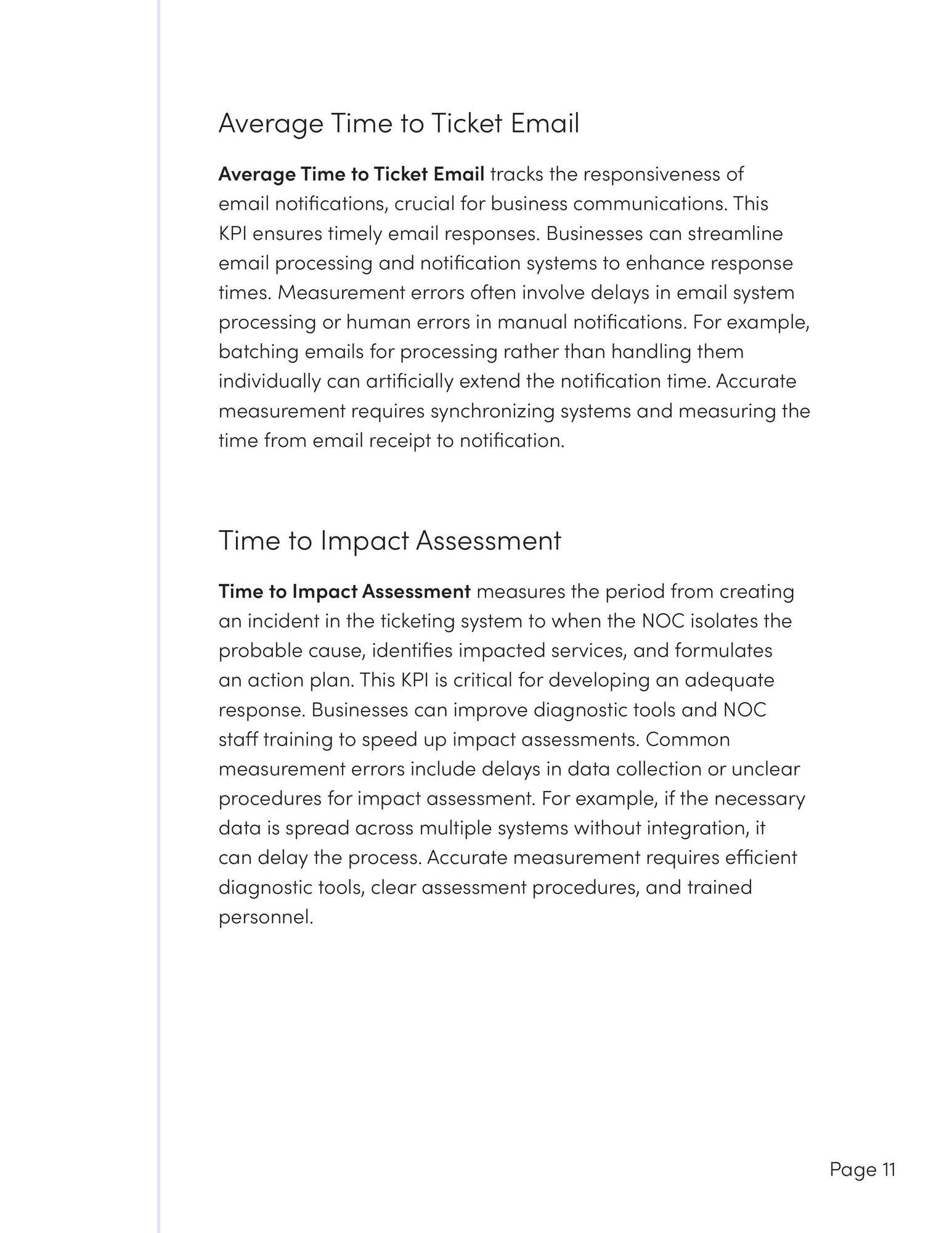 Network Operations Center metrics